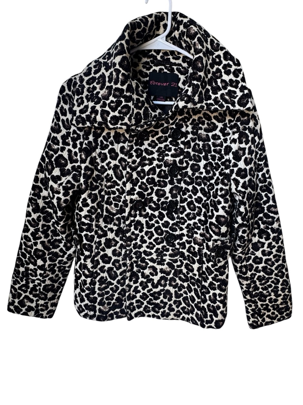 Forever 21 Girls' XL Black & White Leopard Print Retro Pea Coat MINTY